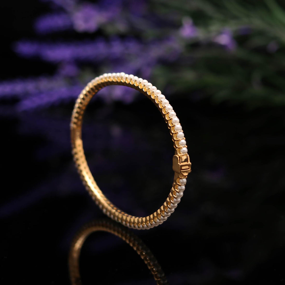 Gold Plated Freshwater Pearl Tennis Bracelet: Openable Bangle Bracelet handcrafted Jewelry — 2
