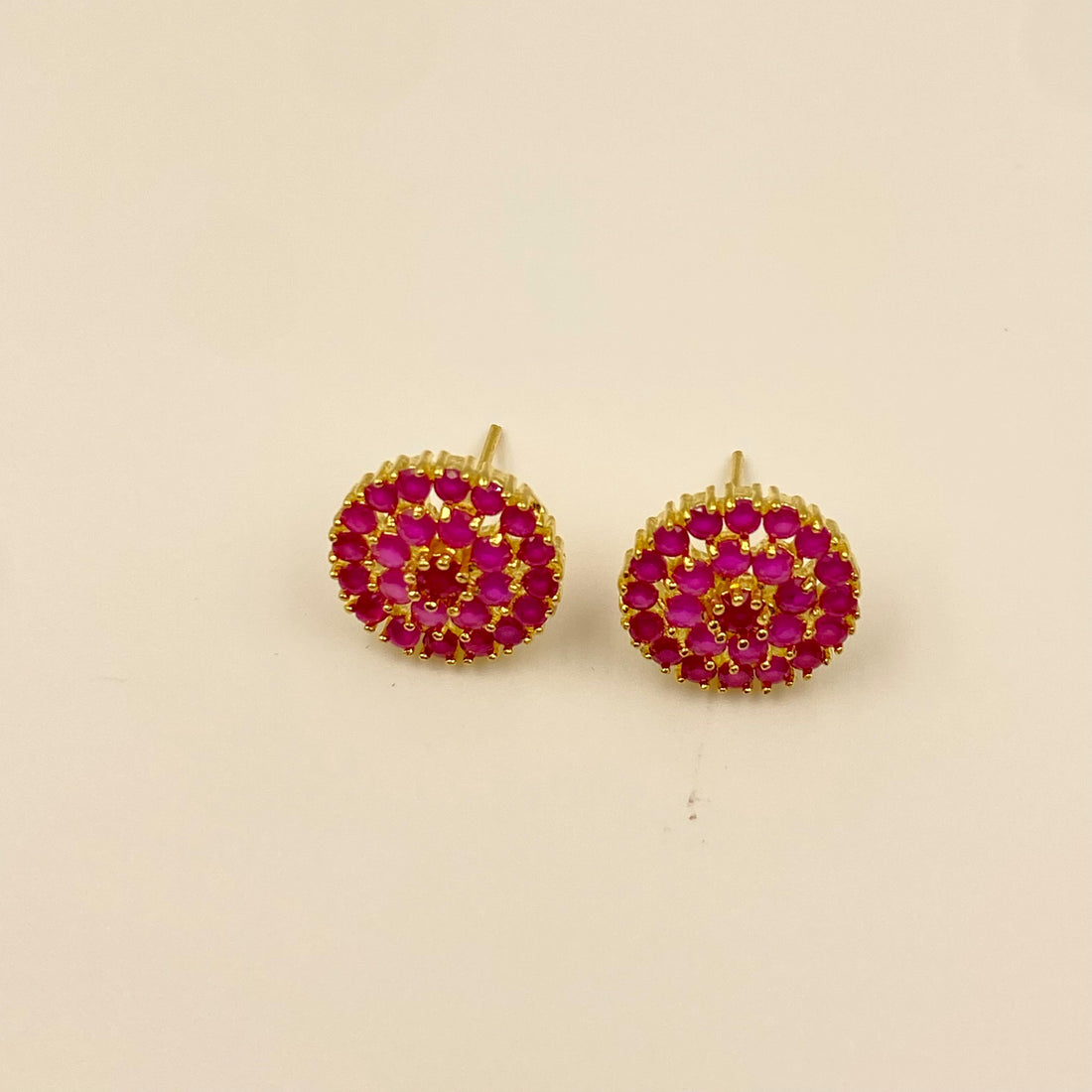 Round Stud Earrings Set | Pearl, Ruby & CZ Stone Earrings | Gold Plated Handmade Gemstone Jewelry — 6
