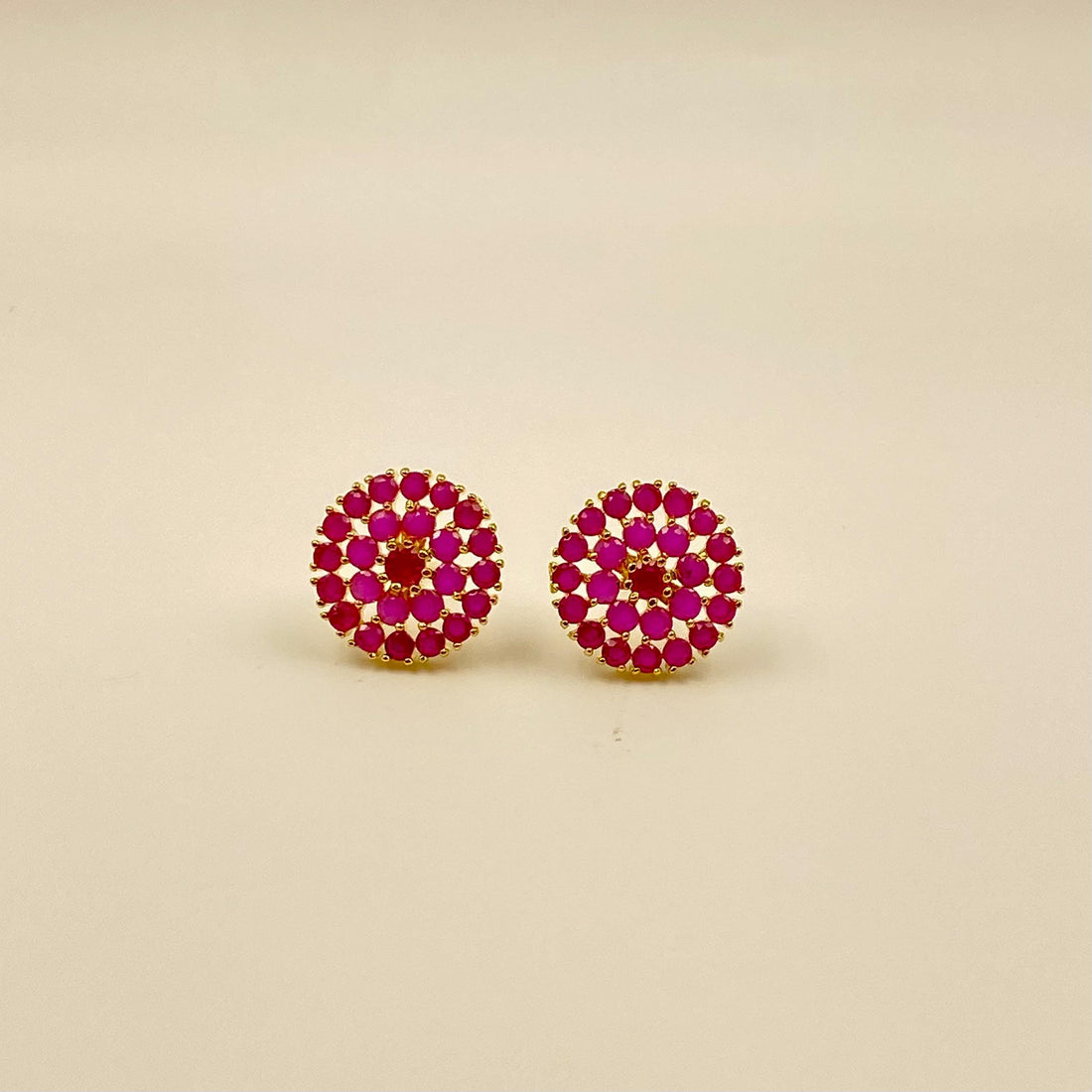 Round Stud Earrings Set | Pearl, Ruby & CZ Stone Earrings | Gold Plated Handmade Gemstone Jewelry — 5