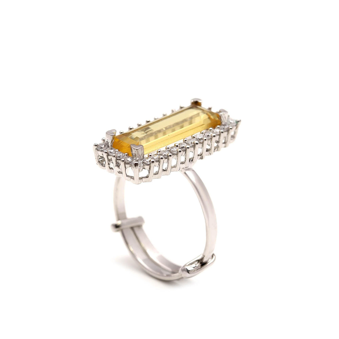 Dainty Baguette Stone Ring| Sterling Silver Statement Ring | Emerald Cut Long Gemstone Ring | Dainty Halo Ring | Modern Minimalist Jewelry — 3