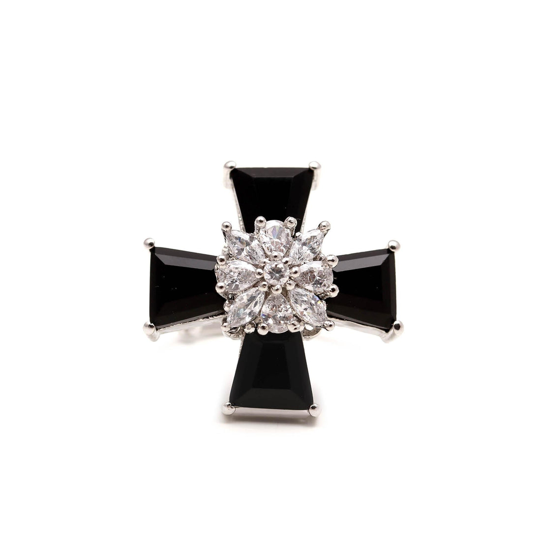 14k White Gold Plated Cross Black Onyx Ring – Modern Faith-Inspired Design | Minimal Ring | Black onyx Ring | Gift For Her | Fashion Jewelry — 3