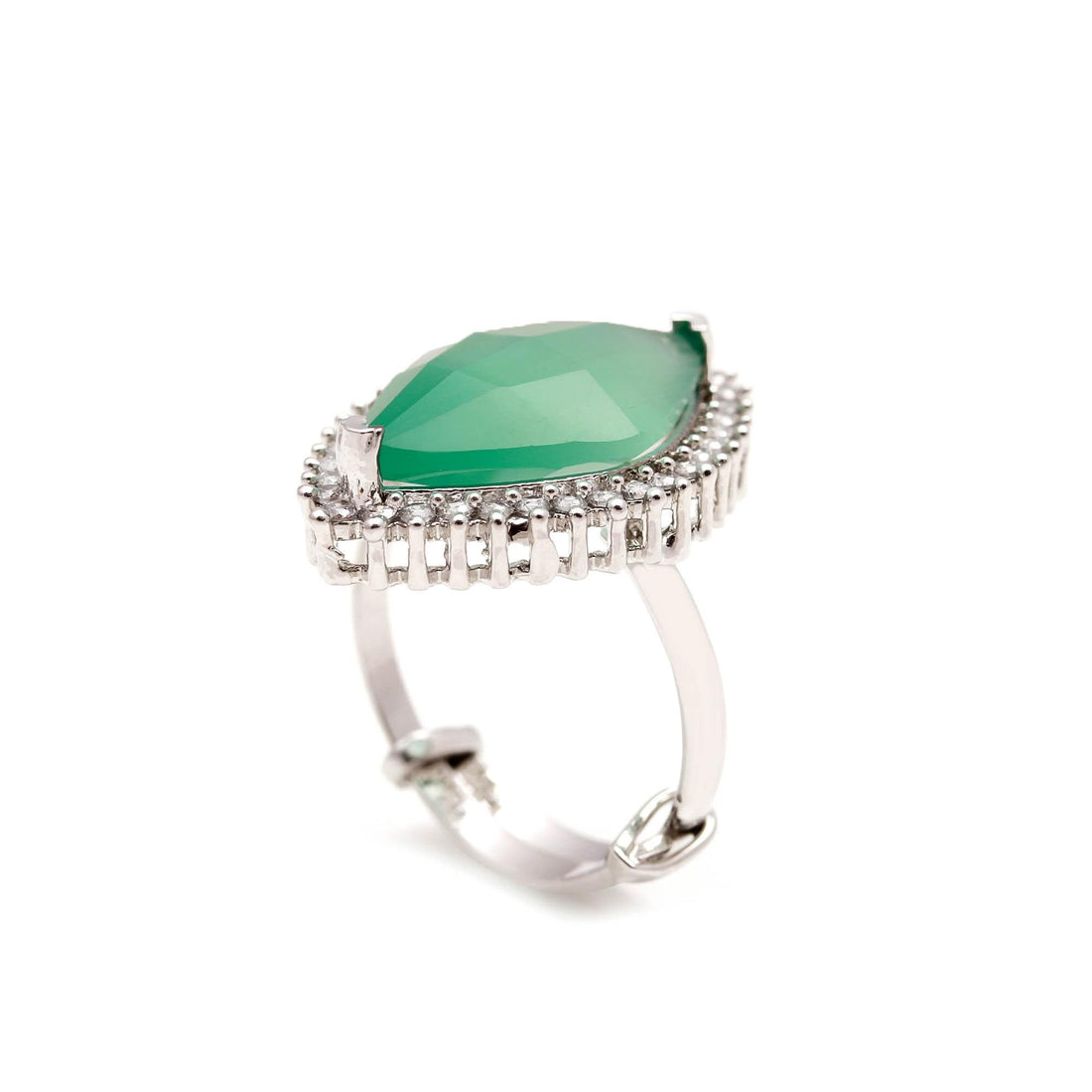 Marquise Green Gemstone Ring | Silver Plated CZ Halo Ring | Statement Cocktail Ring | Elegant Fashion Jewelry Gift for Her | Wedding Band — 4