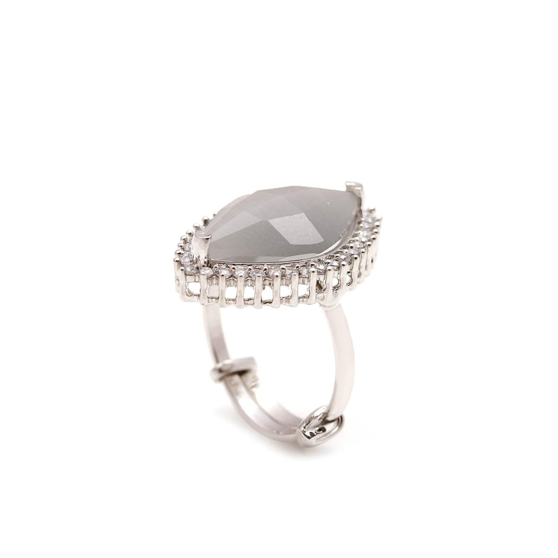 Silver Plated Fashion Ring | Marquise Gemstone Ring | Silver Plated CZ Halo Ring | Statement Cocktail Jewelry Gift for Her |Boho Jewelry — 4