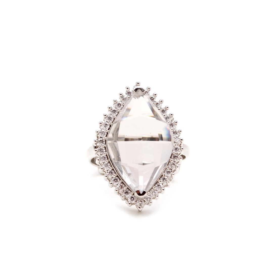 CZ Halo Silver Ring | Bold Gemstone Statement Ring for Women | Silver Marquise Stone Ring | Sparkly CZ Halo | Elegant Fashion Jewelry Gift — 3