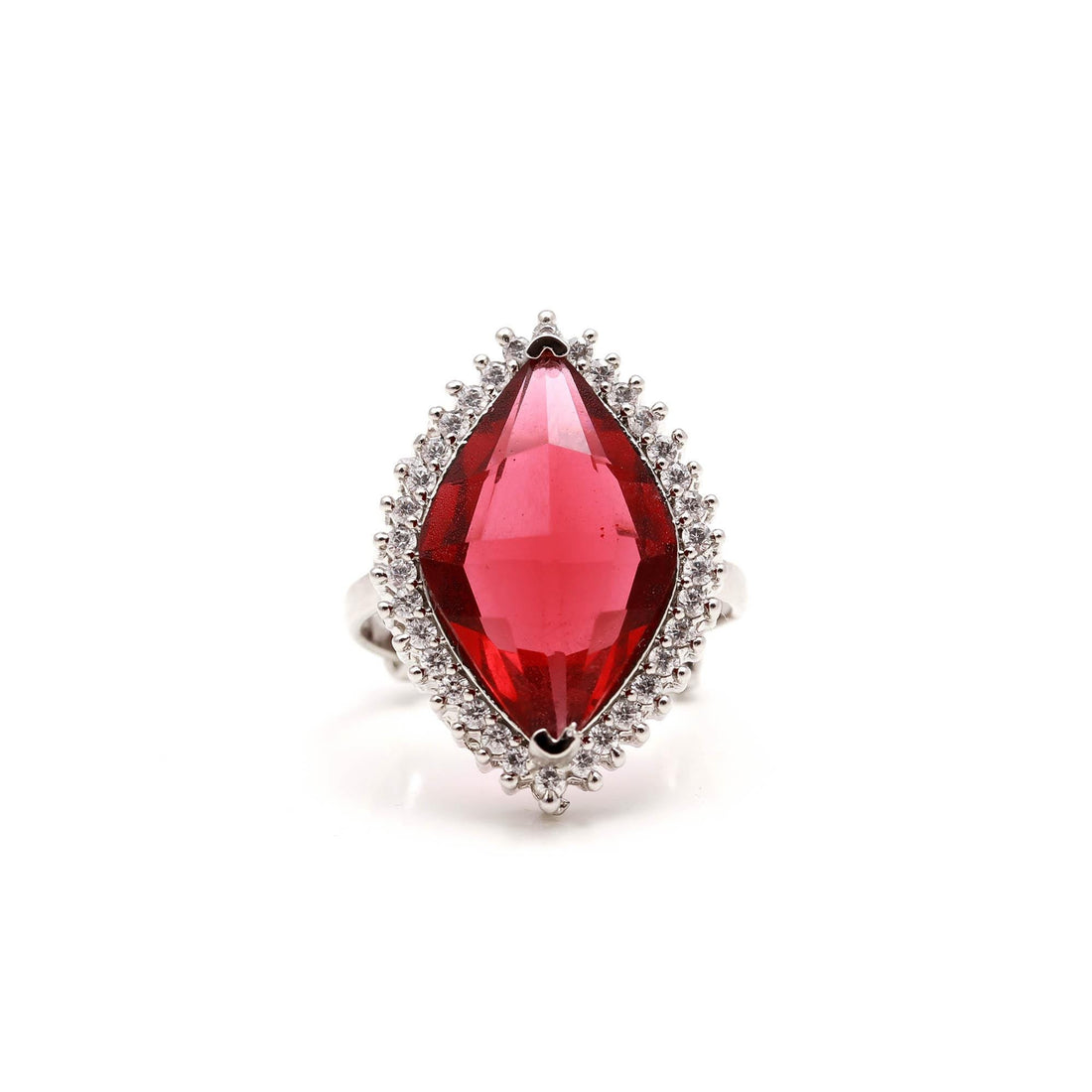 Marquise Cut CZ Halo Silver Ring | Bold Gemstone Statement Ring for Women | Silver Marquise Stone Ring — 2