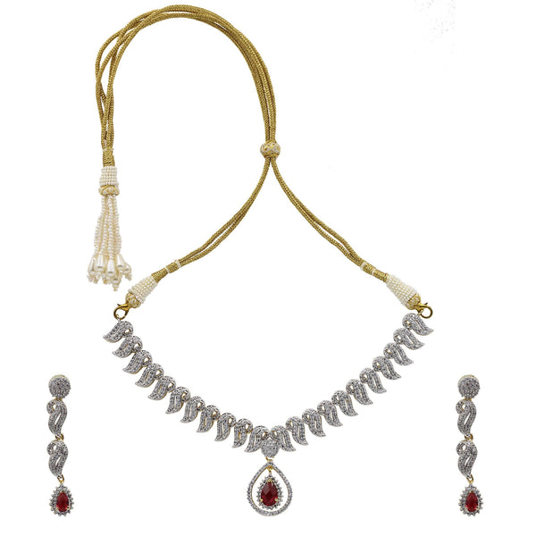 Ruby CZ Diamond Necklace Set | Gold Plated Bridal Jewelry Set | Red Stone Choker with Earrings | Indian Wedding Jewelry