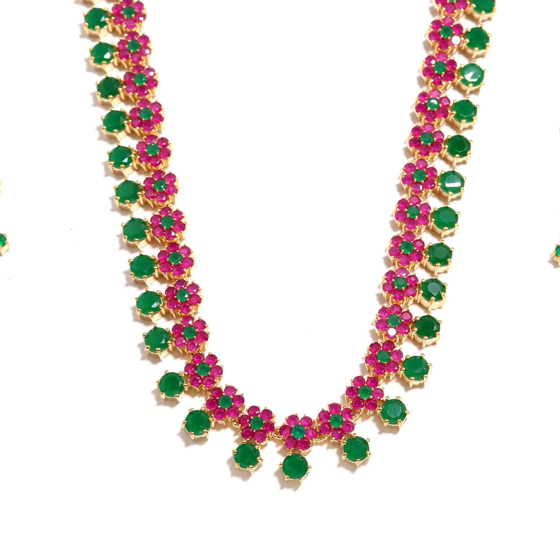 Gold Plated Long Indian Necklace Set |Stone Floral Jewelry | Traditional Ethnic Necklace & Earrings | Bridal - Festive Jewelry |Gift For Her — 5