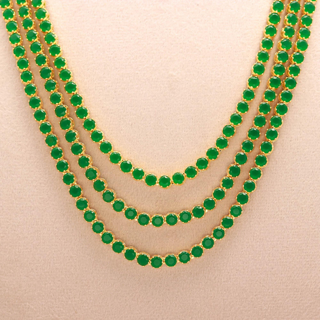 3 Layer Emerald Long Necklace | Layered Crystal Necklace | 22K Gold Layering Jewelry | Emerald Beaded Necklace Set, Minimalist Gift for Her — 6