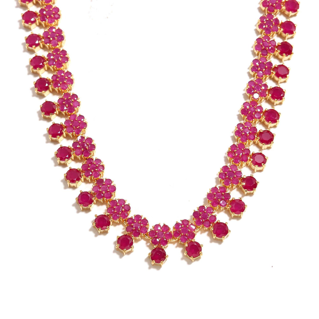 Ruby Floral Red Stone Necklace & Earrings | Gold Plated Indian Jewelry | Bridal Wedding Set | Ethnic Jewelry | Gift For Her — 4