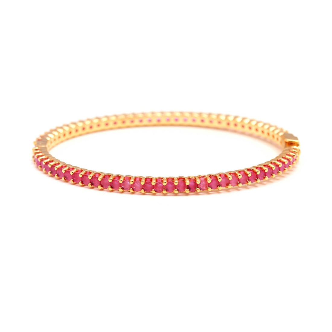 22k Gold Plated Ruby Tennis Bracelet, Natural Red Gemstone Bracelet for Women, July Birthstone Jewelry, High-Finish Gold Link Bracelet — 3