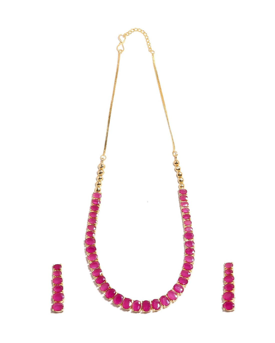 Ruby Tennis 22K Gold Plated Necklace Set | Elegant Party Wear Necklace | Bridal Wedding Jewelry | Festive Necklace | Gift for Her — 1