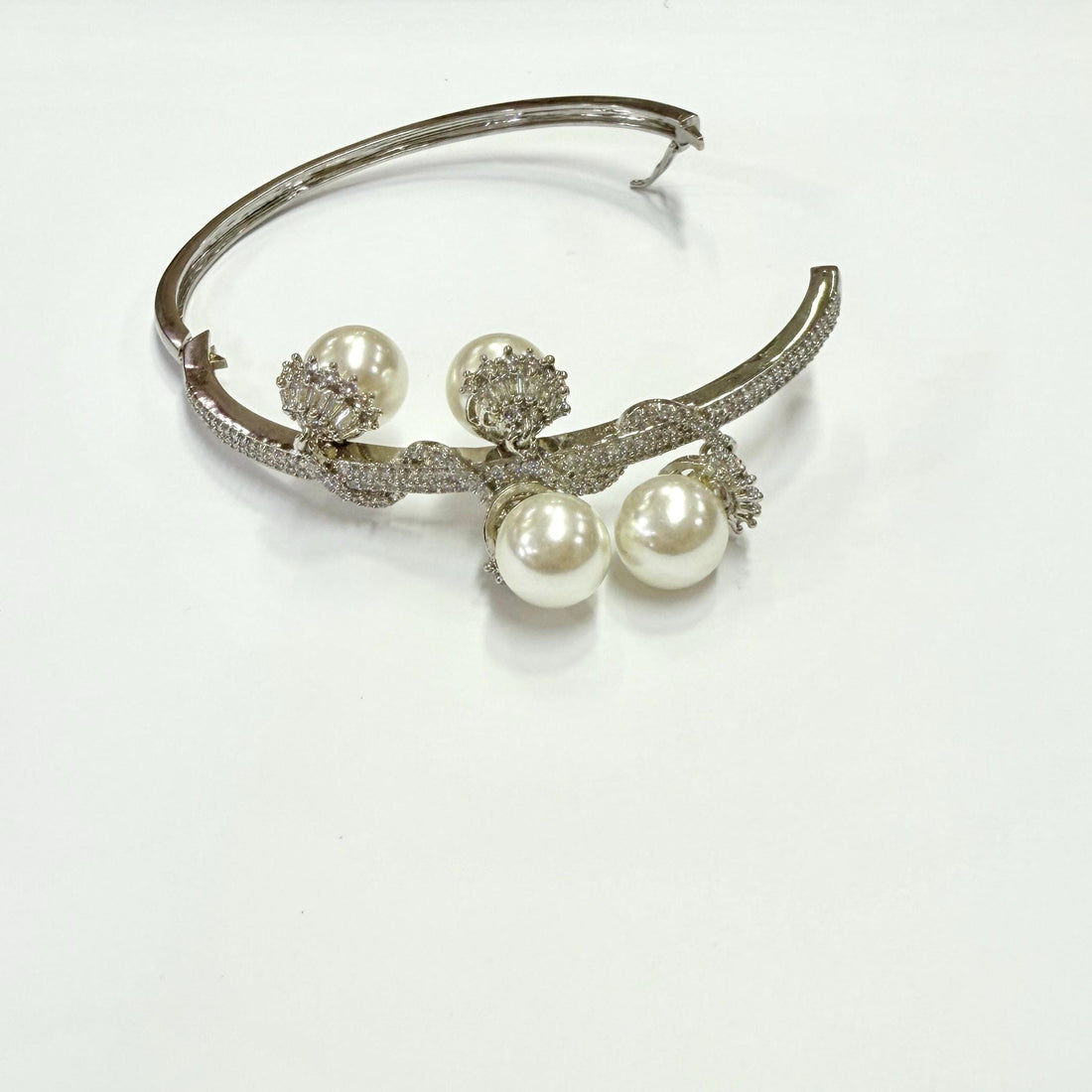 White Pearl Gemstone Bangle | Handcrafted Silver | Bangle with Round White Stone Bracelet for Women | Gift for her — 8