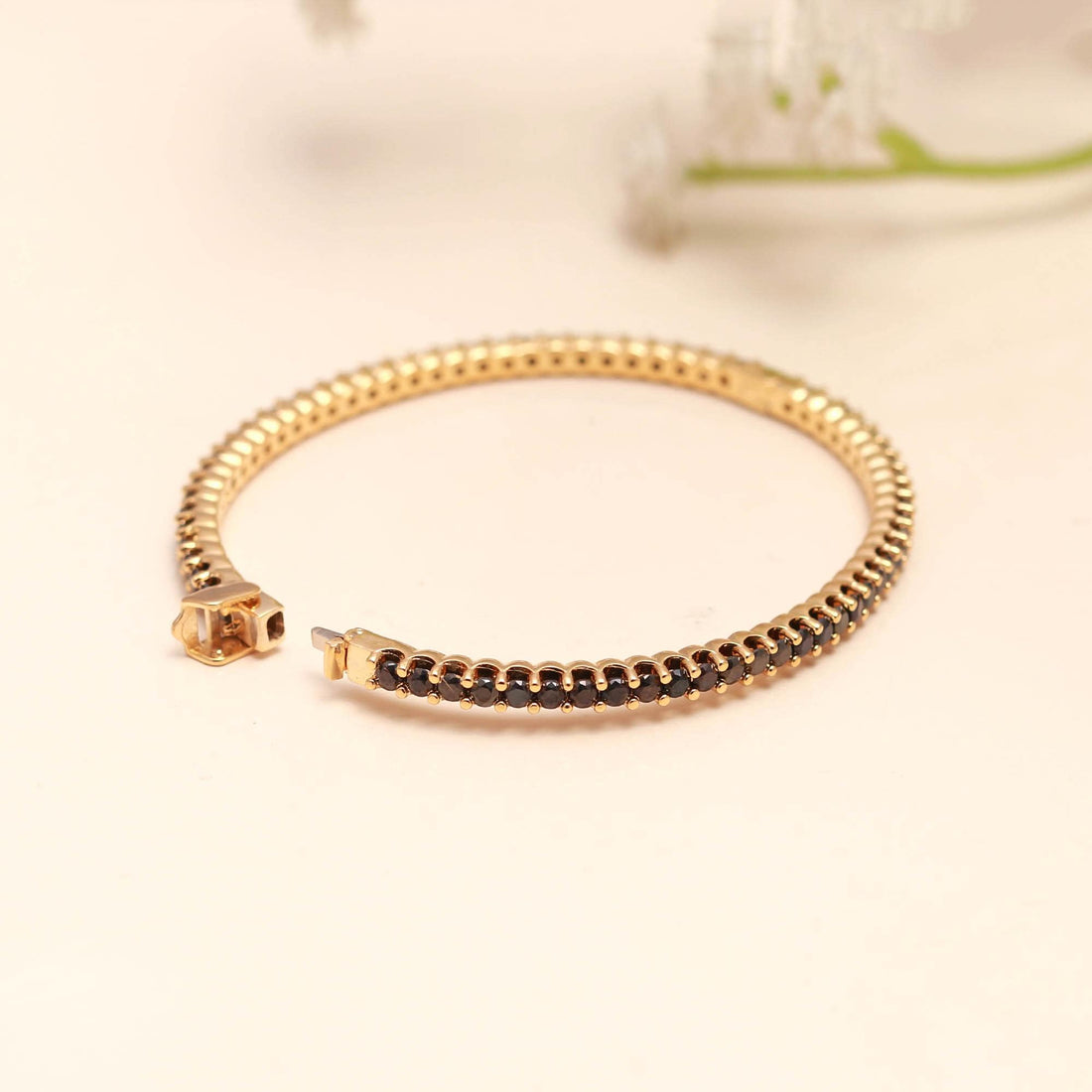 Black Onyx Bangle Bracelet | Elegant Gold-Tone Gemstone Bangle | Gold Plated Black Onyx Bracelet – Minimalist Gemstone Bangle — 2
