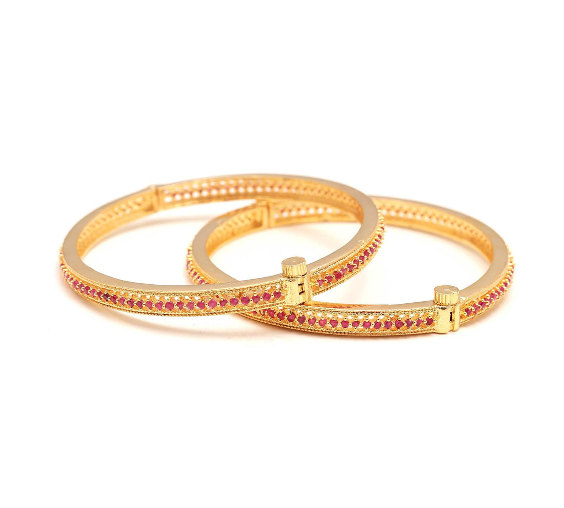 Ruby Stone Gold Bangles | Elegant Red Gemstone Bangle Set for Women | Everyday Ethnic Wear | GIft For Her — 4