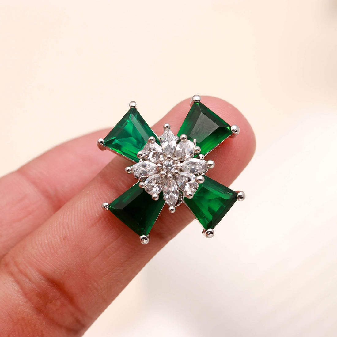 14k White Gold Plated Cross Ring: Simulated Emerald, Ruby, Peridot — 4