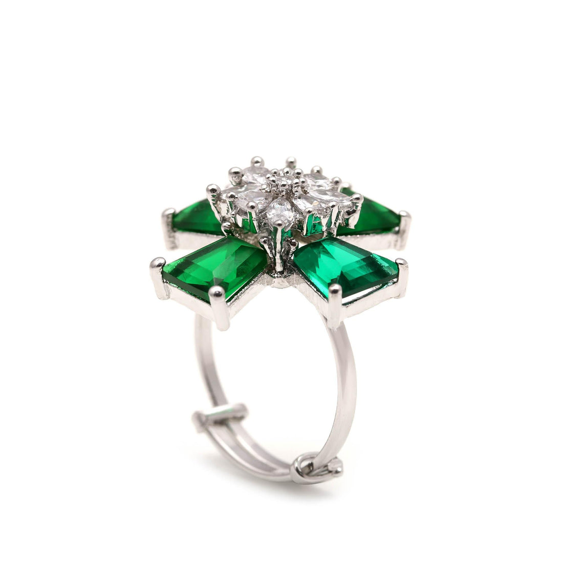 14k White Gold Plated Cross Ring: Simulated Emerald, Ruby, Peridot — 3