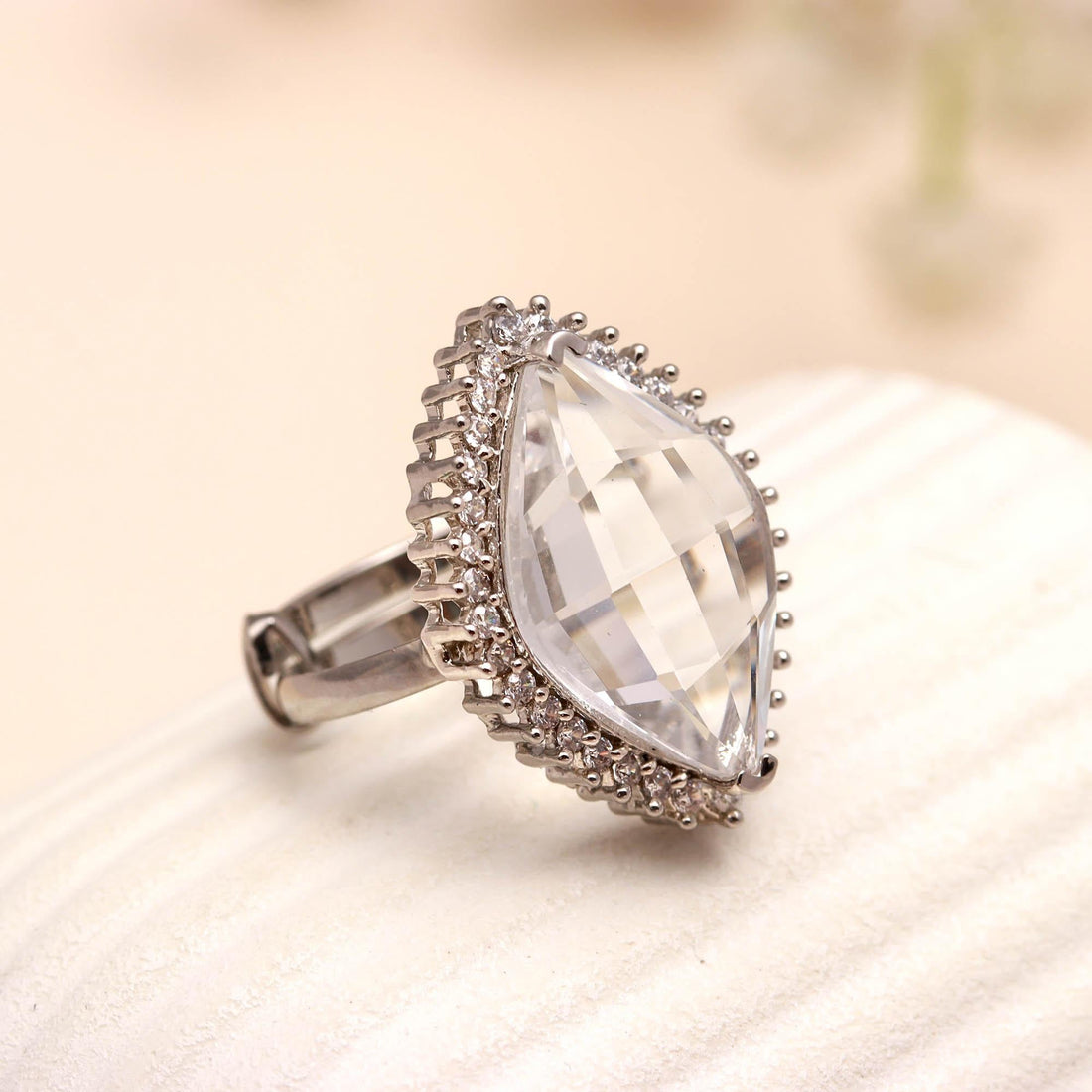 CZ Halo Silver Ring | Bold Gemstone Statement Ring for Women | Silver Marquise Stone Ring | Sparkly CZ Halo | Elegant Fashion Jewelry Gift — 1