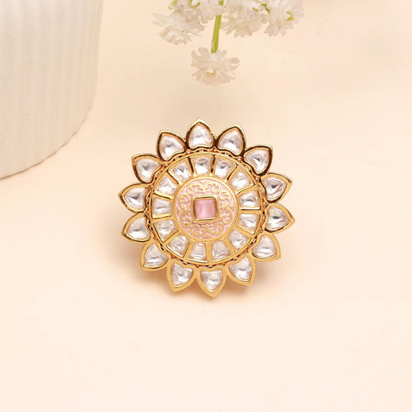Gold Plated Polki Ring for Women | Adjustable Kundan Statement Ring | Indian Bridal Jewelry | Cocktail Ring | Festive Ring | Gift For Her