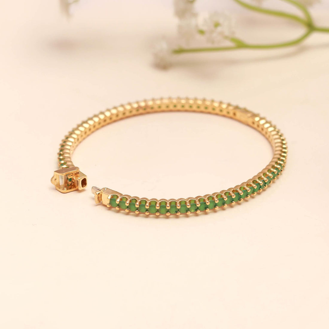 Green Onyx Gemstone Openable Tennis Bracelet- Gold Plated Dainty lightweight Jewelry bracelet — 2