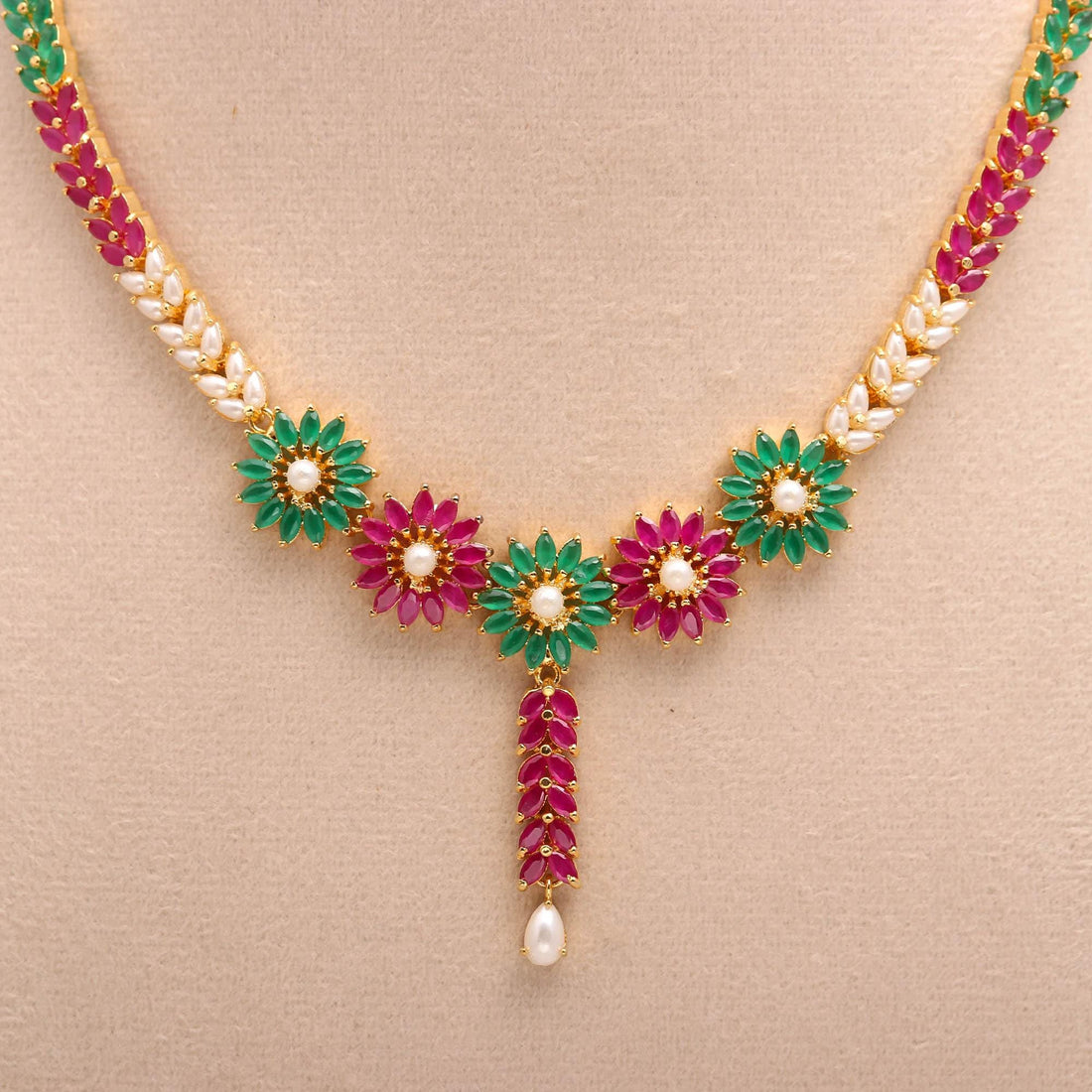 Emerald & Multi-Stone Necklace | 22K Gold Plated Indian Wedding Jewelry | Statement Bridal Necklace | Gift For Her | Engagement Jewelry — 5