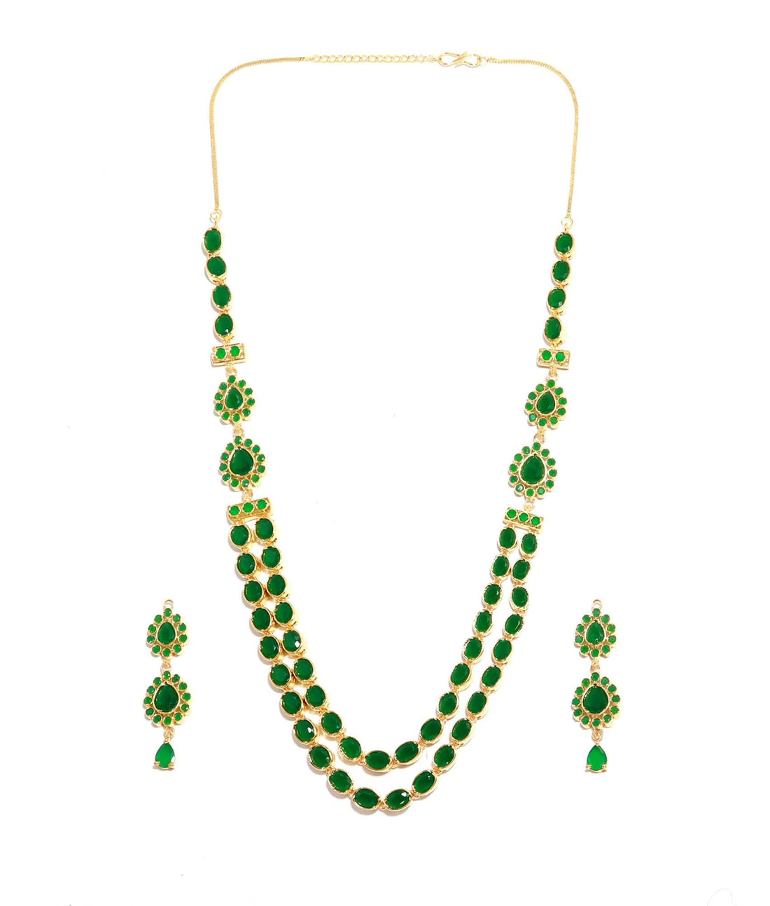 22K Gold Layer Emerald Long Necklace | Layered Necklace |Dainty Gold Layering Jewelry | Emerald Beaded Necklace Set| Minimalist Gift for Her — 4