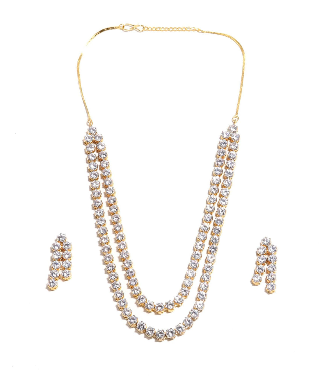 Elegant Gold Plated Tennis Necklace & Earrings Set | Diamond Look CZ Jewelry | Bridal Wedding Necklace Set | Party Jewelry | Gift for Her — 4