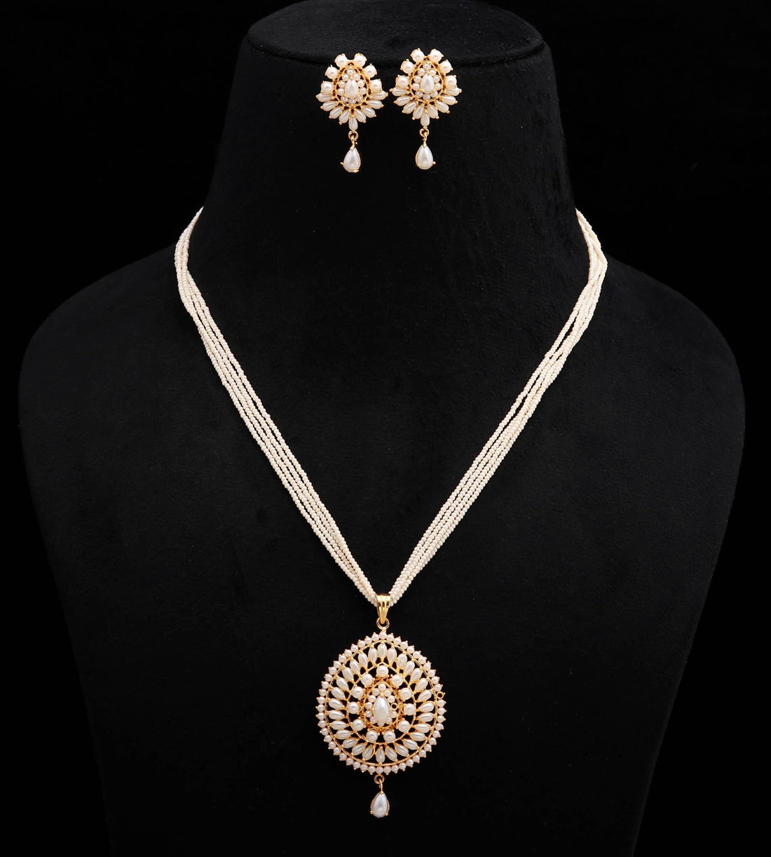 Pearl Long Necklace Set | Kundan Pearl Pendant Jewelry | Multi-Strand Beaded Necklace | Indian Ethnic Bridal Set | Traditional Gift For Her — 1