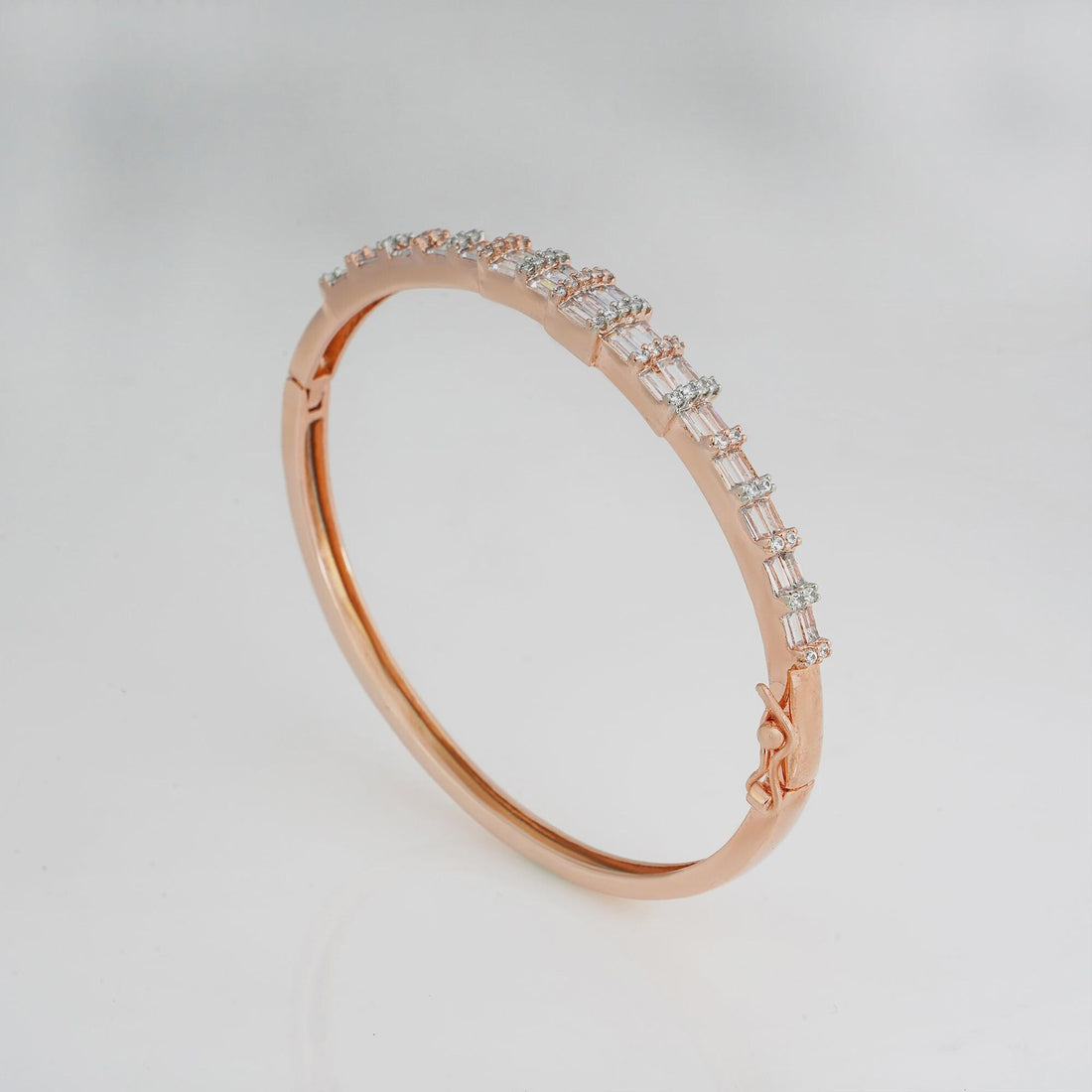 Rose Gold CZ Bangle Bracelet | Baguette Cubic Zirconia Eternity Band | Elegant Bridal Wedding Jewelry | Gift for Her — 2