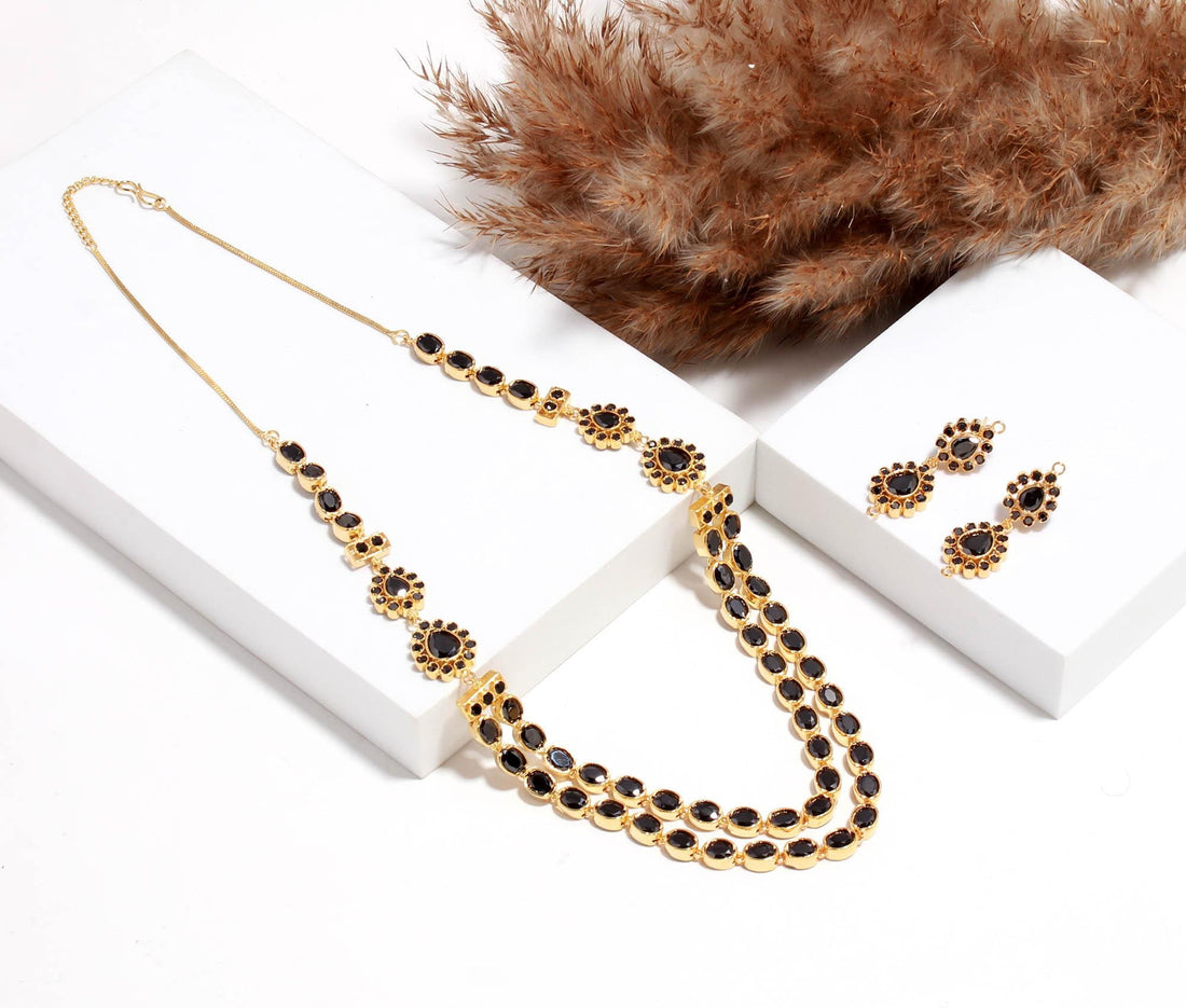 22K Gold Plated Black Onyx Necklace Set Jewelry |Teardrop Onyx Pendant Necklace with Matching Earrings | Wedding Jewelry Statement — 2