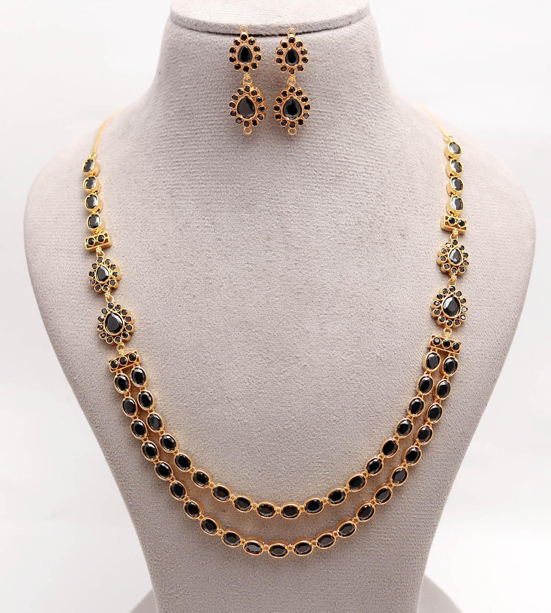 22K Gold Plated Black Onyx Necklace Set Jewelry |Teardrop Onyx Pendant Necklace with Matching Earrings | Wedding Jewelry Statement — 4