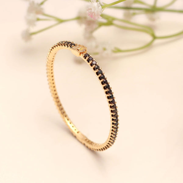 Black Onyx Bangle Bracelet | Elegant Gold-Tone Gemstone Bangle | Gold Plated Black Onyx Bracelet – Minimalist Gemstone Bangle