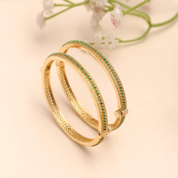Emerald Stone Gold Bangles | Elegant Green Gemstone Bangle Set for Women | Gift For Wife | Gemstone Jewelry