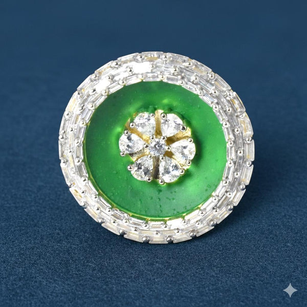 Premium Kundan Polki CZ Ring | 22K Gold Plated Traditional Indian Bridal Jewelry | Wedding Party Wear Statement Ring | Gift For Women