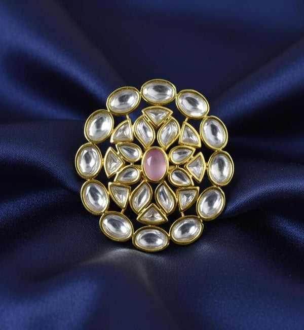 Traditional Gold Kundan Pink Enamel Ring | Indian Ethnic Bridal Ring | Statement Jewelry | Wedding Festive Party Wear | Gift For Her