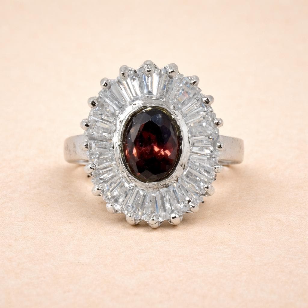 Smoky Quartz CZ Diamond Cocktail Ring | White Gold Plated Ring | Bridal Wedding Engagement Ring | Elegant Party Wear Ring | Gift for Her — 1