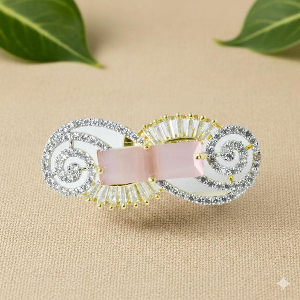 Chalcedony & CZ Diamond Bridal Ring | Gold Plated Wedding Statement Cocktail Jewelry | Engagement Party Wear Ring | Gift For Her