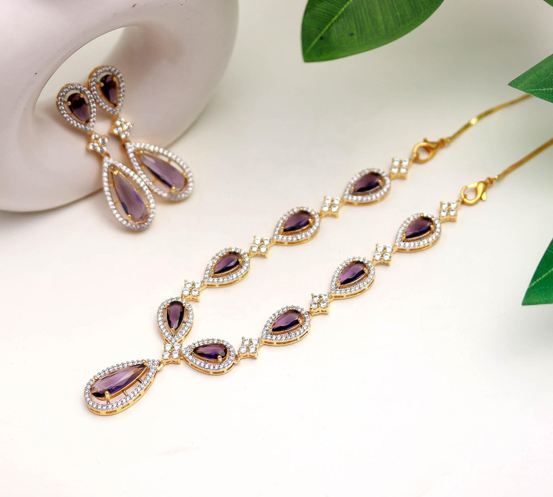 Amethyst Necklace & Earrings Set With 22K Gold Plated | Purple Teardrop Jewelry | Bridal Gift | Wedding Set | Gift For Her — 4