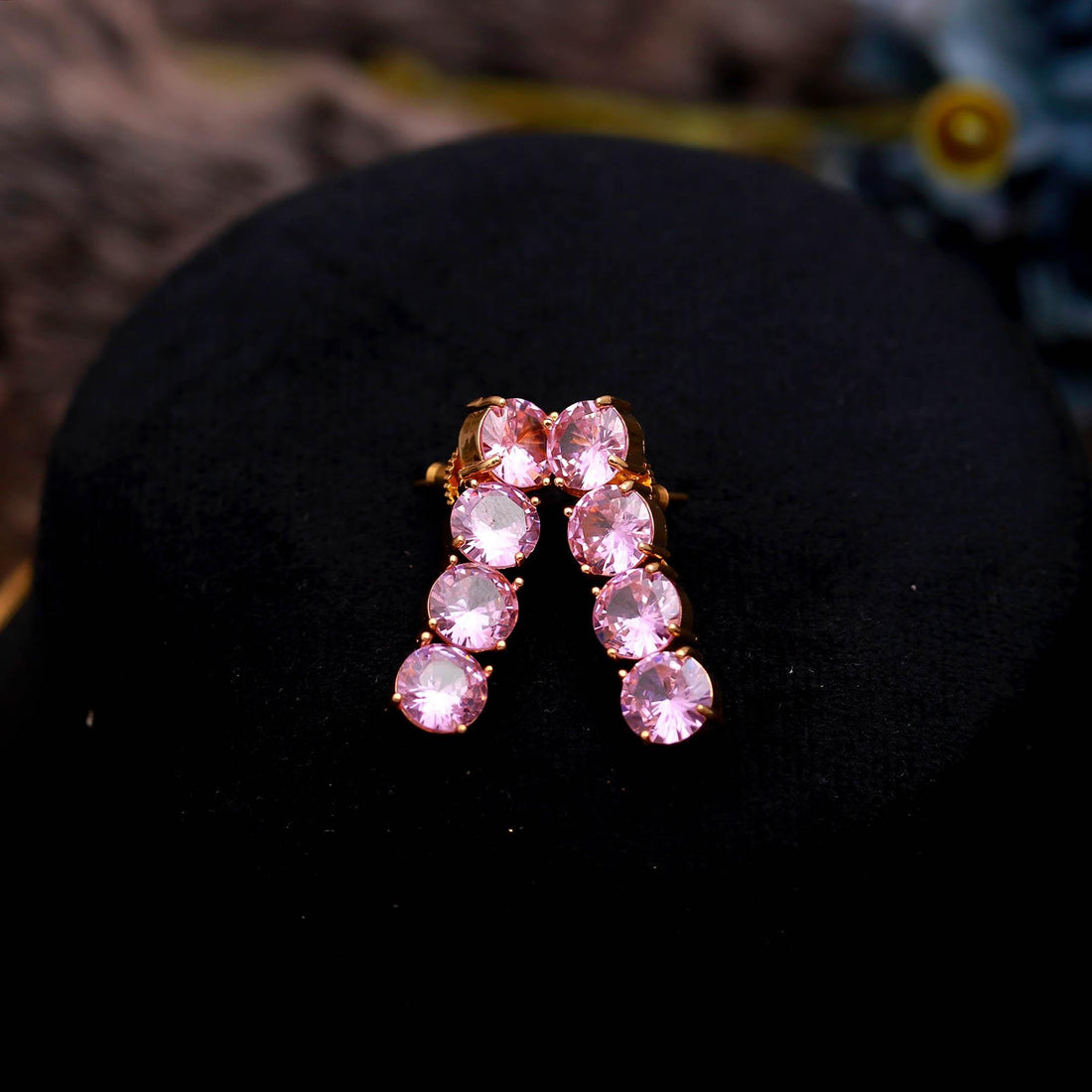 Pink Sapphire Necklace Set | Lab Grown Pink Sapphire Jewelry | 22K Gold Plated Brass Bridal Necklace Earrings Set | Gift For Her — 2