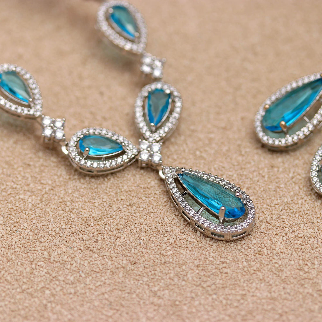 Blue Topaz Pear Shape Necklace Set | 18K White Gold Plated Brass | CZ Diamond Look Bridal Jewelry |Gift For Her — 4