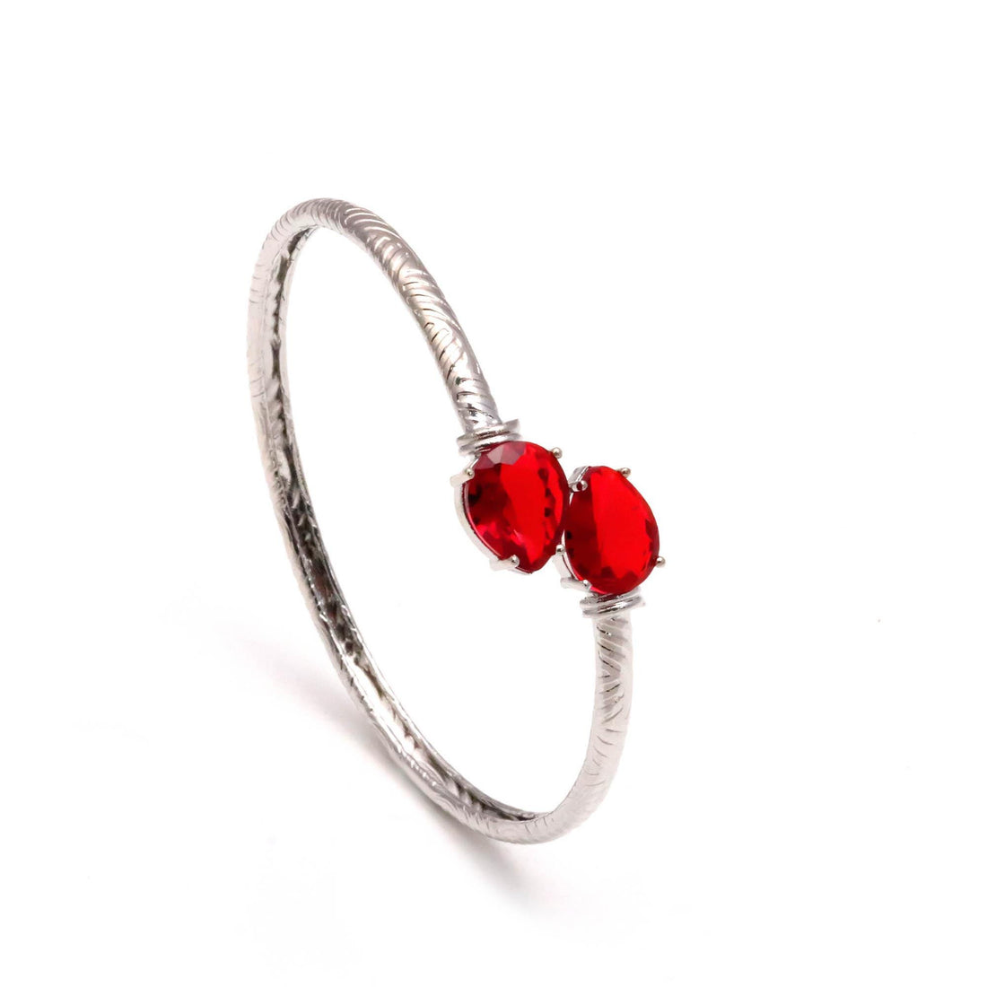 Adjustable Ruby Bracelet, Pear Cut Red Ruby, 925 Silver Plated Brass Open Bangle, Minimalist Gift for Her — 4