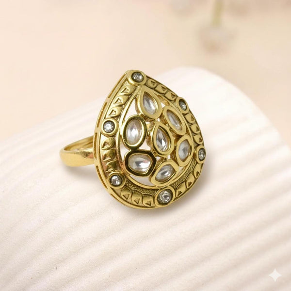 Polki CZ Diamond Ring: Yellow Gold Plated Cocktail Ring