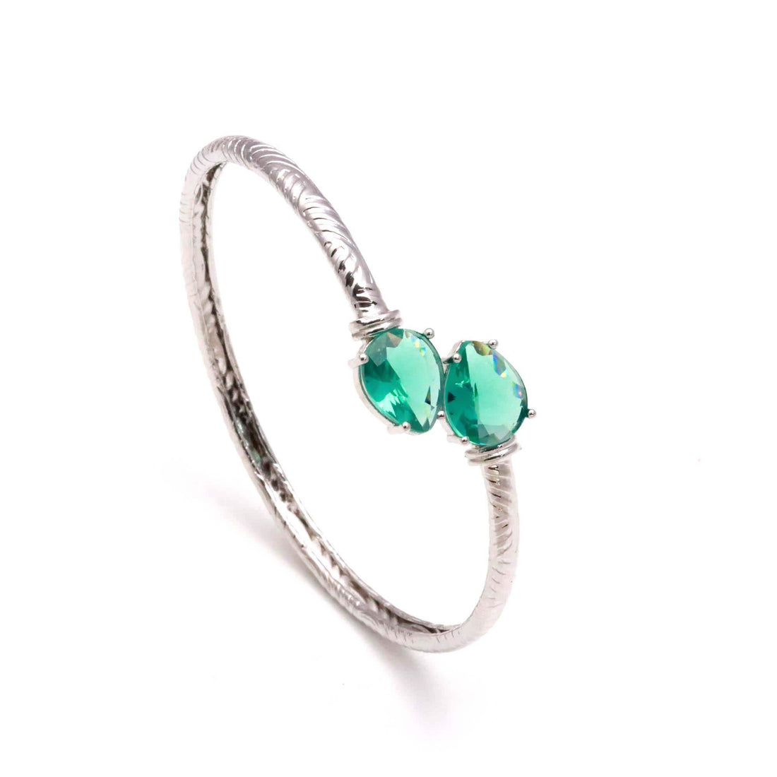 Colombian Emerald Bracelet, Pear Cut Lab Grown Emerald, 925 Silver Plated Brass Open Bangle, May Birthstone Gift | Gift For Her — 4