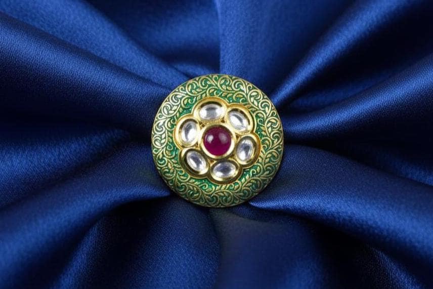 22K Gold Plated Kundan Polki CZ Ring | Indian Ethnic Bridal Statement Jewelry | Wedding Engagement Ring | Party Wear Ring | Gift For Women — 1