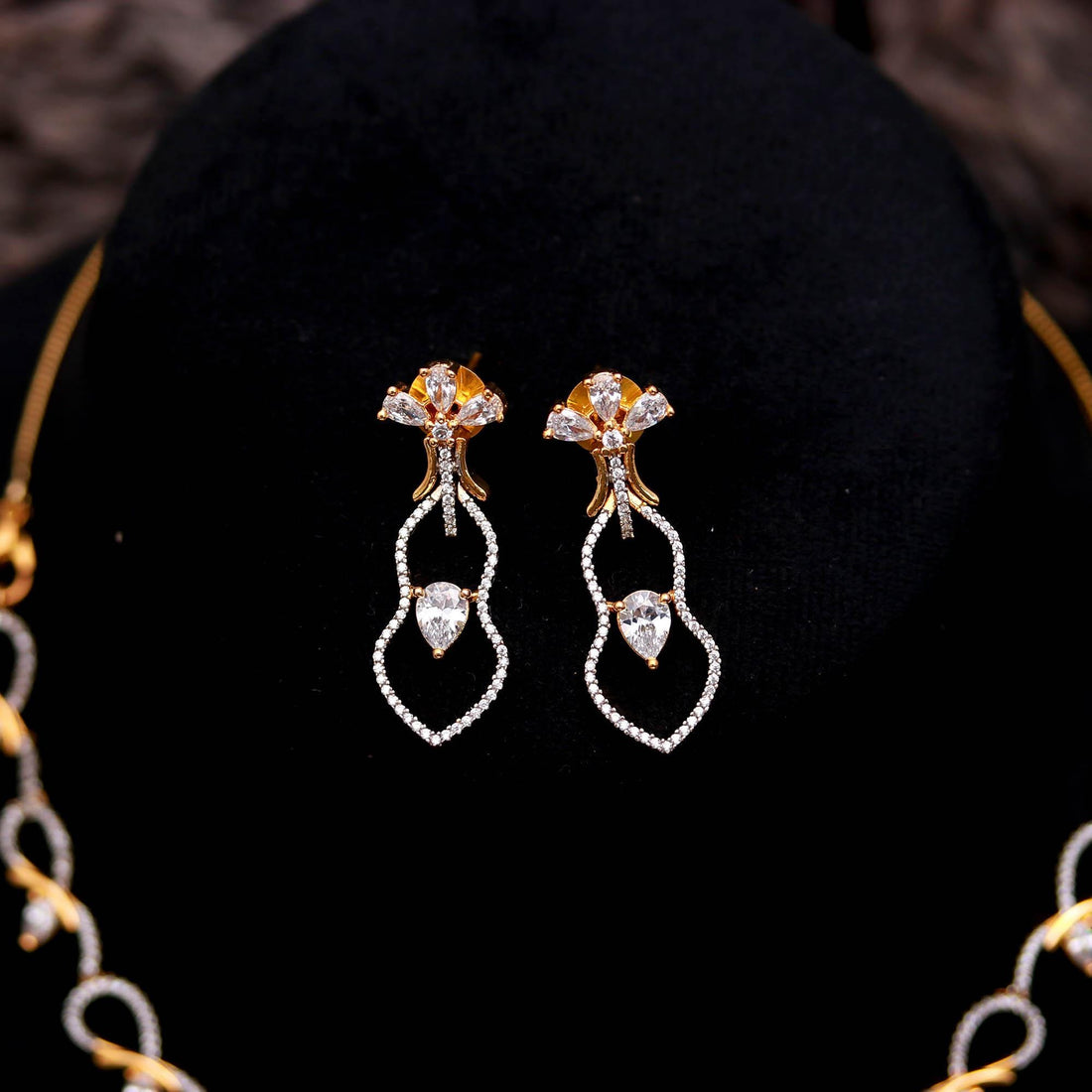 22K Gold Plated Brass Necklace Set with Diamond CZ Stones | Bridal Wedding Jewelry | Elegant Statement Necklace | Party Wear |Gift for Her — 2