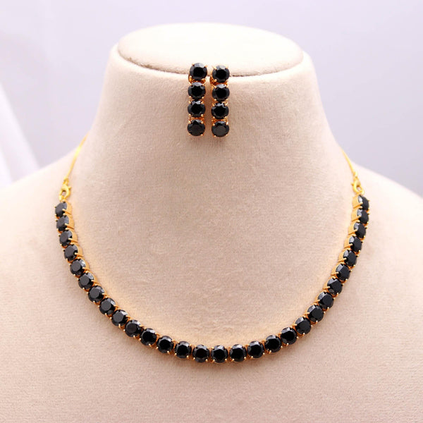 Black Onyx Necklace Set | 22K Gold Plated Brass Jewelry | Statement Necklace | Adjustable Elegant Gift | Gift For Her