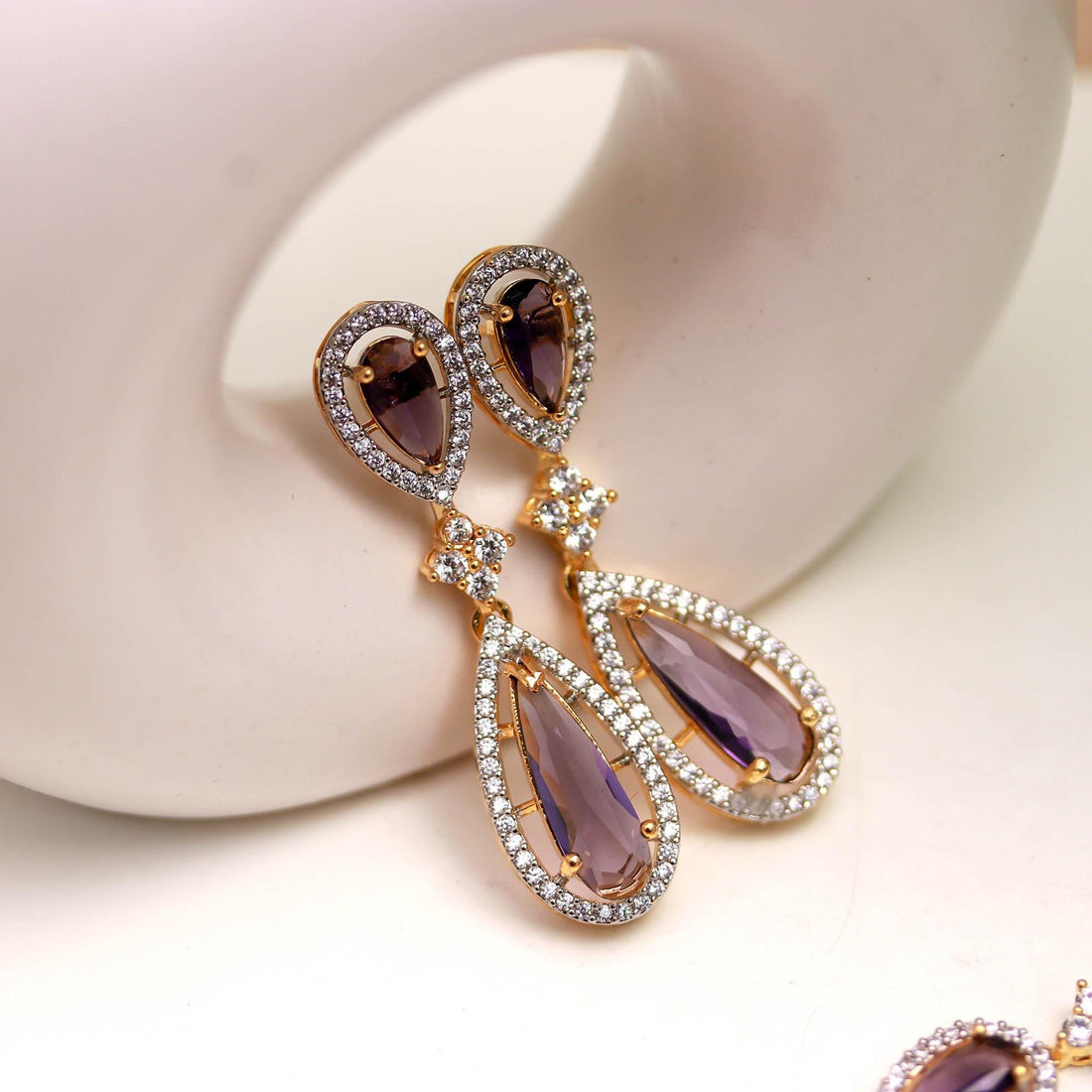Amethyst Necklace & Earrings Set With 22K Gold Plated | Purple Teardrop Jewelry | Bridal Gift | Wedding Set | Gift For Her — 5
