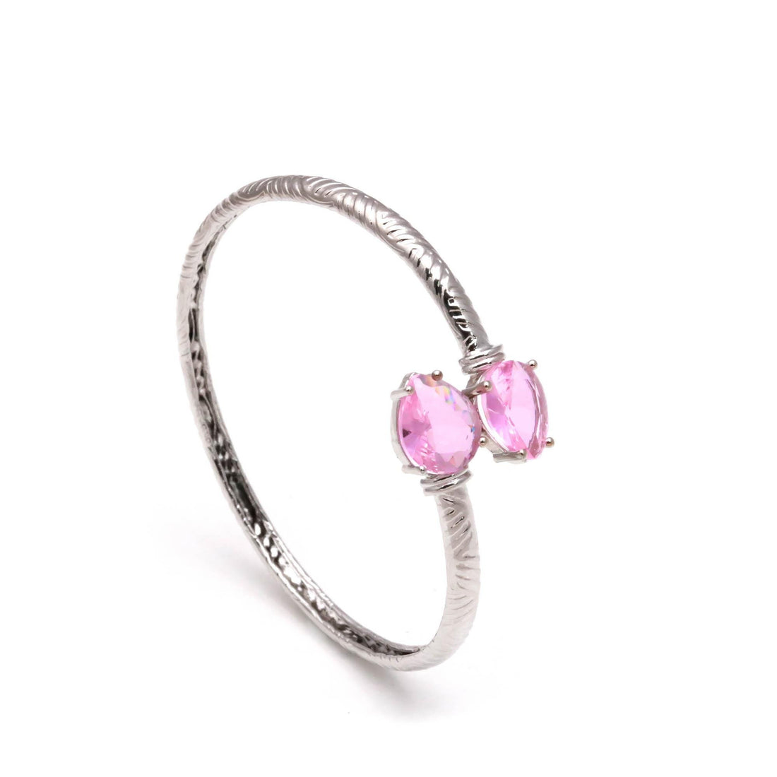 Adjustable Pink Sapphire Bracelet, Pear Cut Lab Grown Gemstone, 925 Silver Plated Brass Open Bangle Gift for Her | Bridal Kada — 4