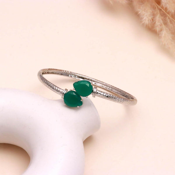 Adjustable Pear Cut Emerald Bracelet | 925 Silver Plated Brass Open Bangle | Minimalist Bridal Kada Green Emerald Jewelry | Gift for Her