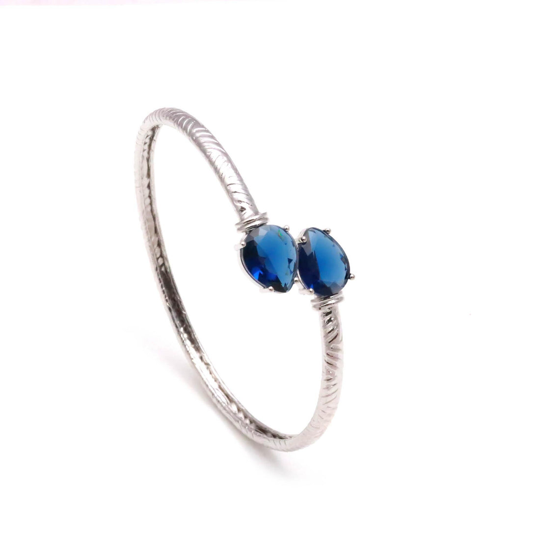Blue Sapphire Bracelet | Pear Cut Blue Sapphire Open Bangle | 925 Silver Plated Brass Adjustable Bracelet |September Birthstone Gift for Her — 4