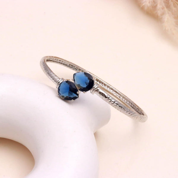 Blue Sapphire Bracelet | Pear Cut Blue Sapphire Open Bangle | 925 Silver Plated Brass Adjustable Bracelet |September Birthstone Gift for Her